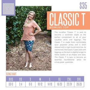 Lularoe Tops Classic Tee Nwt Xs2nd Pic Is Size Chart Poshmark